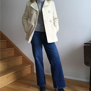 Kenneth Cole Cream Double Breasted Wool Blend Pea Coat